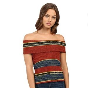 Free People Carly Cowl Off The Shoulder Stripe Sleeveless Sweater Top